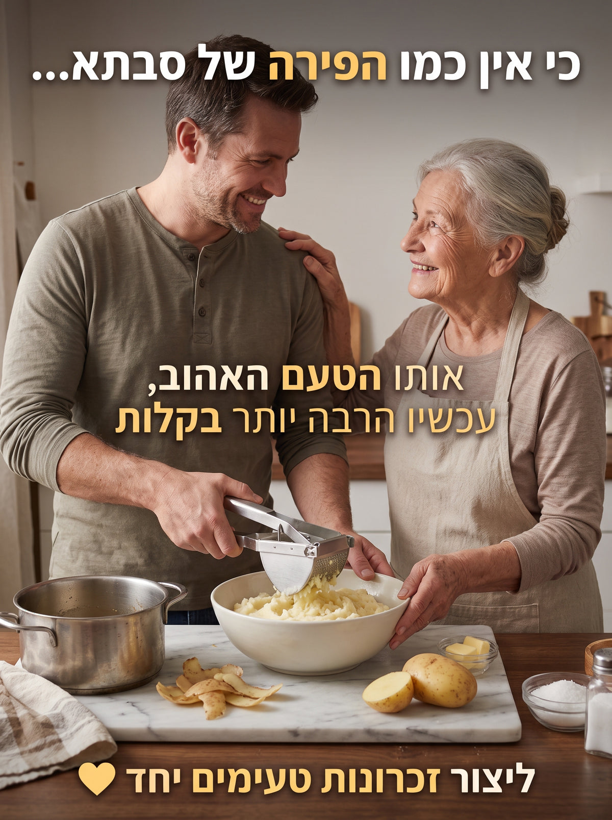 הסוד לפירה מושלם, אוורירי וללא מאמץ – בכל פעם מחדש!מולי (מועך) תפוחי אדמה וירקות מקצועי מפלדת אל-חלד (Stainless Steel)